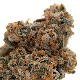 Close-up of Cadillac Rainbow THCa Flower with orange pistils and white trichomes